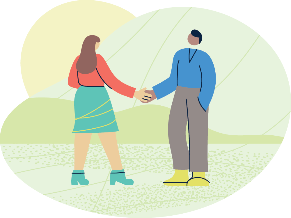 woman shaking a man's hand